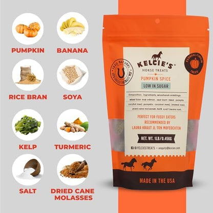 Kelcies Pumpkin Spice Horses Treats - Low Sugar, Starch, and Carbohydrates | Healthy Treats for Horse Supports Superior Digestion 1 Pound (Pack of 1)