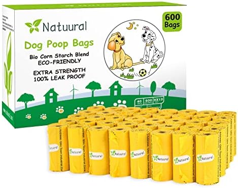 Dog Poop Bags Rolls-600 Counts, 40Rolls, Biodegradable Poop Bags Made of Cornstarch, 100% Leak Proof and Easy to Open (Yellow)