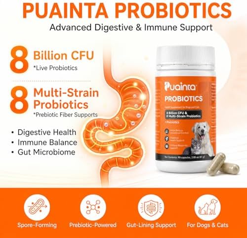PUAINTA Probiotics for Dogs & Cats, Digestive Health Capsules,90 Ct