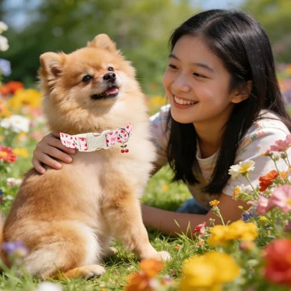 Spring Dog Collar, UP URARA PUP Strawberry Collars in Pink Checkered Adjustable Pet Collar with Quick Release, Daily Dog Accessories for Small Medium Large Dogs