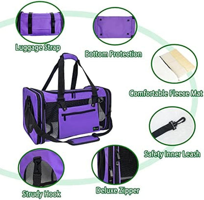 Soft-Sided Pet Carrier for Cats Small Dogs of 15 Lbs Medium Purple