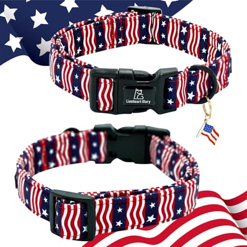 Lionheart glory American Flag Dog Collar, 4 of July Patriotic Independence Day Dog Collar Heavy Duty Adjustable Dog Collars for Small Dogs Pet Gift Summer Collars