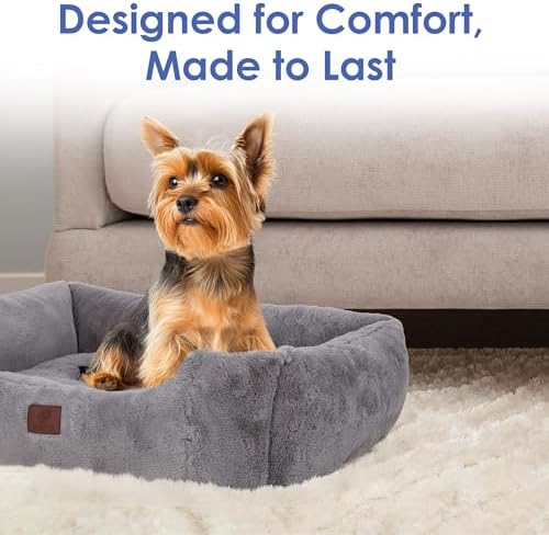 AKC Plush Cuddler Dog Bed, Low-Profile Entrance, Medium Dogs, Gray, 30"