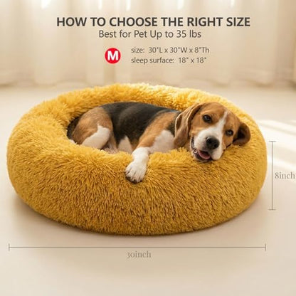 nononfish Soft Plush Dog Bed,Calming Round Pet Bed for Small Dogs