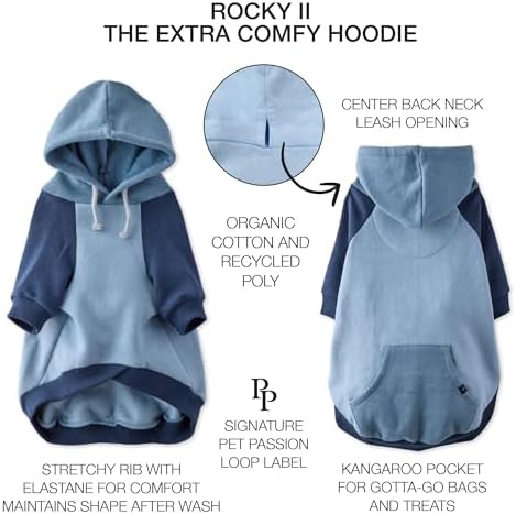Pet Passion Rocky II Dog Hoodie, Navy Color Block, XXX-Small