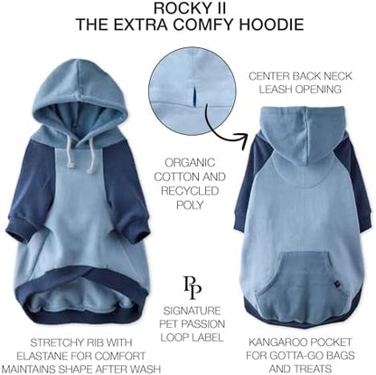 Pet Passion Rocky II Dog Hoodie, Navy Color Block, XXX-Small