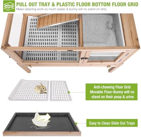 GUTINNEEN Guinea Pig Cages with Anti Chewing Sturdy Plastic Floor and Cool Zinc Plate, Indoor Rabbit Hutch with Hideout and Platform, Elevated Legs Hamster Cage 36.6" L (Nature)