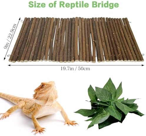 Hamiledyi Bendable Wooden Reptile Hideout Ladder Bridge Hiding Hut Tunnel Toys Climbing Bridge Chew Toy Habitat Accessories for Bearded Dragons Ball Python Guinea Pigs Rabbits(19.7 x 9 in)