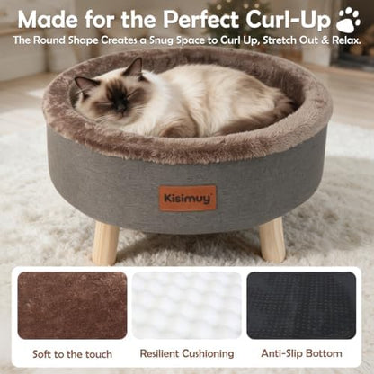 Raised Cat Bed Wooden for Small Cat, Cute Cat Couch with Cushion