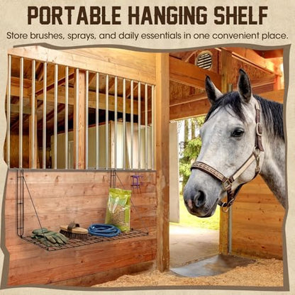 Gisafai 36'' x 18'' Portable Hanging Shelf for Horse Show, Foldable Metal Mesh Tack Shelf, for Horse Trailer, Tack Room, Barn, Stall Organizer Rack Holds Equestrian Items, Folds for Easy Transport