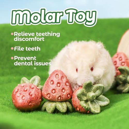 TEEWY Guinea Pig Toys, 4PCS Strawberry Shaped Hamster Toys, Natural Guinea Pig Chew Toys for Teeth Grinding, Hamster Enrichment Toys for Hamster, Gerbil, Chinchilla, Rat