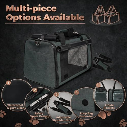 YUDODO 2 Packs 25 lbs Soft Sided Pet Carrier for Large Cat & Small Dog