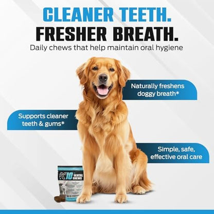 K10 Dental Chews for Dogs, Human-Grade Dog Dental Cleaning Chews, 10 Count