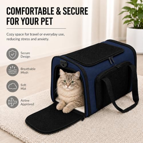 Pet Carrier for Cats and SmallDogs Upto15lb, Royal Blue, Medium
