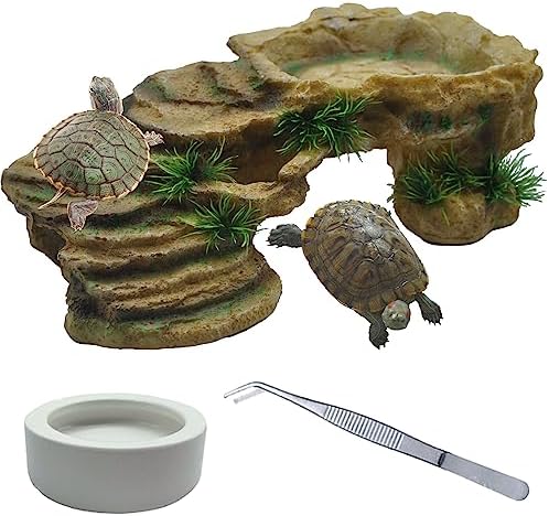 kathson Turtle Basking Platform,Tortoise Resin Climbing Rock Rectangular Resting Terrace Tank Accessories,Reptiles Dock Hide Cave Habitat Decoration for Bearded Dragon Lizard Geckos Spiders (3 PCS)