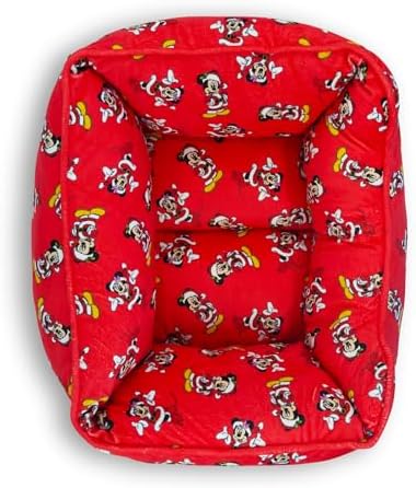 Disney Dog Bed, Holiday Santa Mickey and Minnie Poses Scattered Red, Cuddler