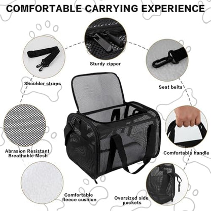 Cat Carrier, Soft-Sided Pet Carrier Bag, Breathable Mesh, Black (Black, 20 * 13 * 13)