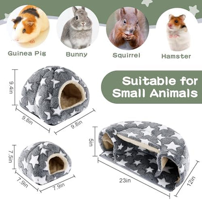 MABOZOO 3 Pack Guinea Pig House Accessories, 2 Cozy Guinea Pig Bed and Hideout Tunnel, Chinchillas Hideout for Hamster, Rabbit, Bunny, Chinchillas (Gray)