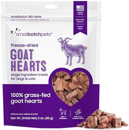 smallbatch Freeze Dried Novel Protein Goat Heart Treats for Dogs & Cats,3oz