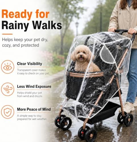 Clear Pet Stroller Rain Cover Waterproof Rain Cover for Stroller EVA Pet Travel Weather Shiel Breathable Covers for Most Single Strollers