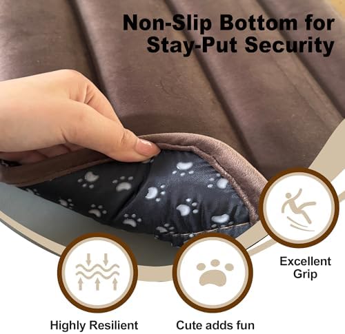pobopobo Dog Crate Pad, Ultra Soft & Anti-Slip Kennel Mat, Secure Fit for Metal Crates & Dog Cages, Washable Cozy Bed for Small Medium Large Dogs (Dark Brown, L(34"*20"*1.5"))
