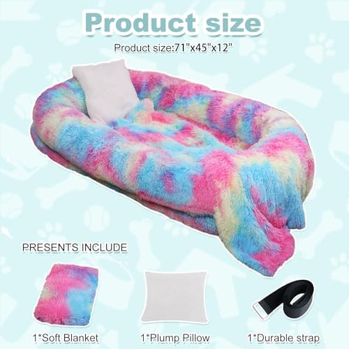 YAEM Human Dog Bed for Adult, 71"x45"x12" Calming Giant Pet Bed, Rainbow
