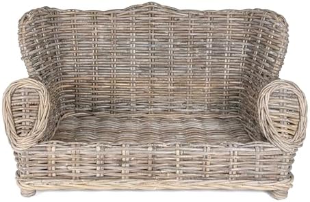 DBD1004A Classic 27.5" x 18" Mediterranean Handwoven Rattan Dog Daybed with Machine-Washable Cushion, Kubu Gray