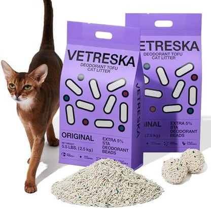 VETRESKA Tofu Cat Litter, Odor Control, Original 5.5lb×2bags