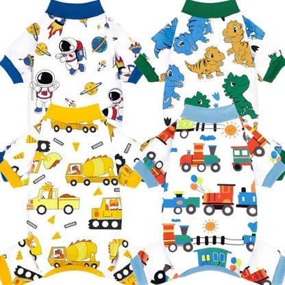 XPUDAC 4 Pieces Dog Pajamas Soft Puppy Pjs Stretchable Boy Doggie Clothes for Small Medium Dogs Cat Pet Outfits, 154-M