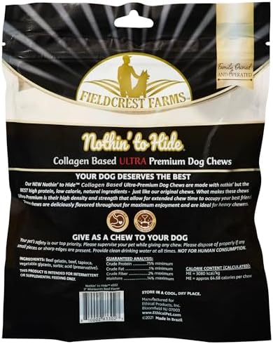 Fieldcrest Farms Nothin' to Hide 3-inch Ultra Wishbones Treats - Natural Rawhide Alternative Treats for Dogs, Collagen Based Snack for Heavy Chewers up to 15lbs - Beef Flavor, 12 Pack