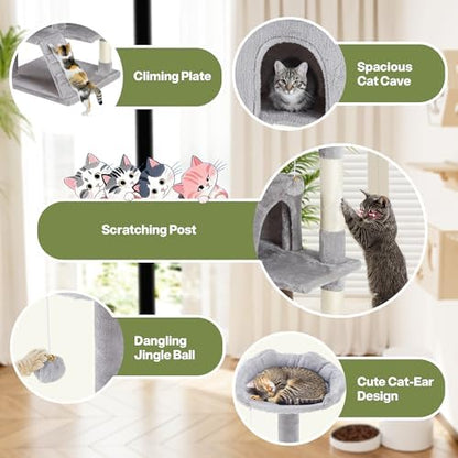 54 Inches Cat Tree Tower Condo Furniture, Cat Tower for Indoor Cats, Cozy Hammock and Sisal Scratching Posts, Multi-Level Durable Cat Scratch Post for Kittens Pet House Play, Detachable Toy, Beige