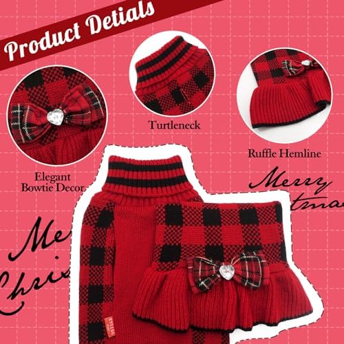 KYEESE Buffalo Plaid Dog Christmas Sweater Dress for Medium Large Dogs