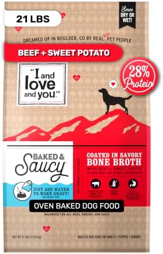 I AND LOVE AND YOU Baked and Saucy Dry Dog Food - Beef + Sweet Potato - Prebiotic + Probiotic, Real Meat, Grain Free, No Fillers, 21lb Bag