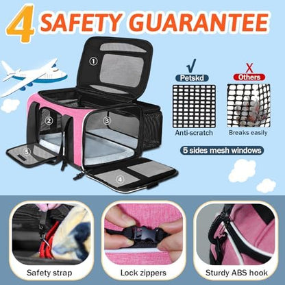 Petskd Top and Side Expandable Small Pet Carrier Airline Approved, Pink