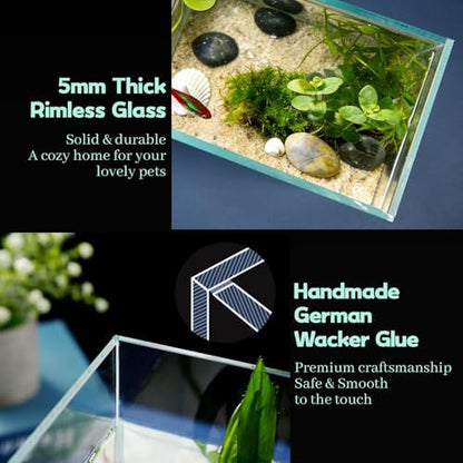 LAQUAL 1 Gallon Fish Tank Starter Kit with Fish Net, 1 Water Changer Siphons & 2 Cleaning Cloth, Crystal Clear Glass Fish Tank, Small Fish Tank/Aquarium for Betta & Goldfish, Nice Home Décor