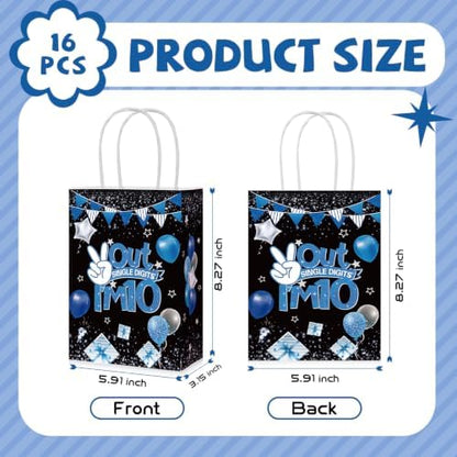 16 Pcs 10th Birthday Party Favor Bags Blue and Black 10th Goodie Bags