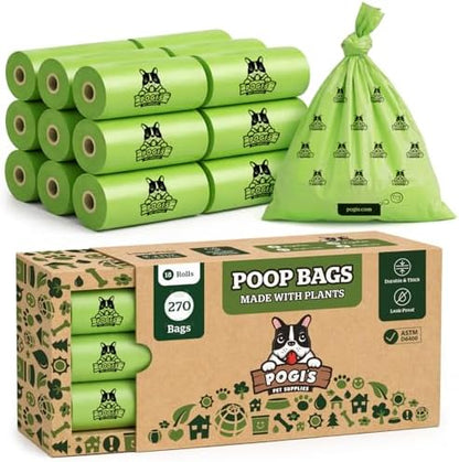 Pogi's Compostable Poop Bags – Leak-Proof, Extra-Large, Made with Plants – 18 Rolls (270 Bags)