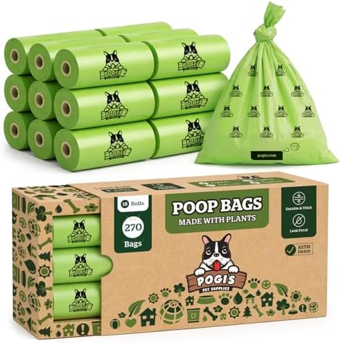 Pogi's Compostable Poop Bags – Leak-Proof, Extra-Large, Made with Plants – 18 Rolls (270 Bags)