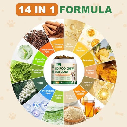No Poo Chews - Coprophagia Deterrent for Dogs, No Poop Eating Deterrent for Dogs, Stopping Dog from Eating Poop Supplement with Probiotics & Digestive Enzymes 150ct
