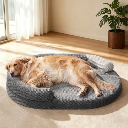 JOEJOY XL Orthopedic Dog Beds Large Sized Dog, Extra Large Washable Waterproof Oval Large Dog Bed with Removable Cover, Egg-Crate Foam Pet Bed with Bolster & Non-Skid Bottom, Dark Grey, 42''x32''