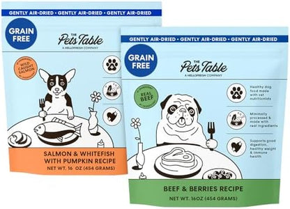 The Pets Table Grain Free Air Dried Dog Food 2 Pack - Beef & Berries + Salmon & Whitefish, 16 Ounce (Pack of 2)