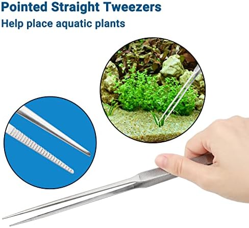Segarty Aquarium Aquascaping Tools, 6 in 1 Stainless Steel Silver Aquascaping Tools Kit for Aquatic Plant Fish Tank, Long Scrapers Spatula Feeding Tweezers Curved Straight Scissors Aquarium Tools