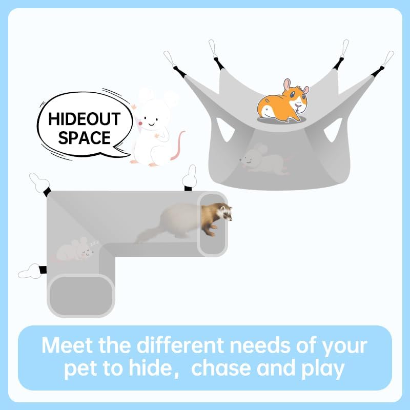 EAEDMY Guinea Pig Rat Tunnel Ferret Hammock, Small Animal Corner Tunnel & Tubes & Bed for Hedgehog Piggy Chinchilla Hideout Toys and Cage Accessories (3.Hammock&Tunnel)