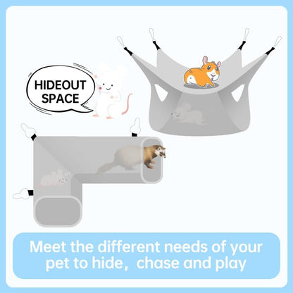 EAEDMY Guinea Pig Rat Tunnel Ferret Hammock, Small Animal Corner Tunnel & Tubes & Bed for Hedgehog Piggy Chinchilla Hideout Toys and Cage Accessories (3.Hammock&Tunnel)