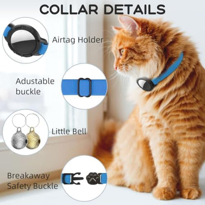AirTag Cat Collars, Stretchy Collar with AirTag Holder and Bell