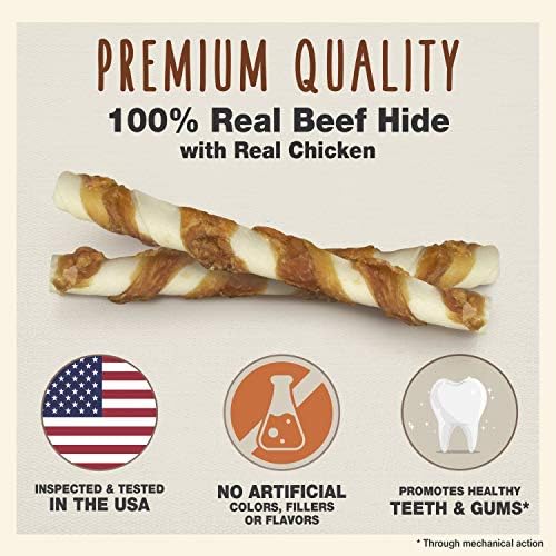 Cadet Gourmet Beef Hide & Chicken Twists Dog Treats, 6 Count, 8"