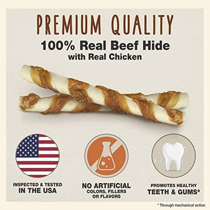 Cadet Gourmet Beef Hide & Chicken Twists Dog Treats, 6 Count, 8"