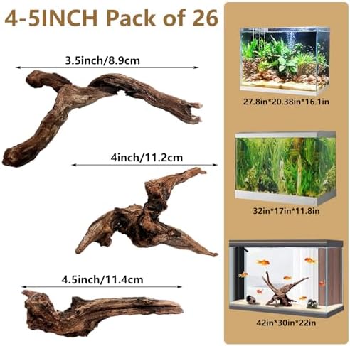 Tfwadmx Natural Small Coral Driftwood for Aquarium Decor 26 Pcs 4-6" Fish Tank Decorations Reptile Decor Assorted Driftwood Branch Reptile Tank Wood Decor