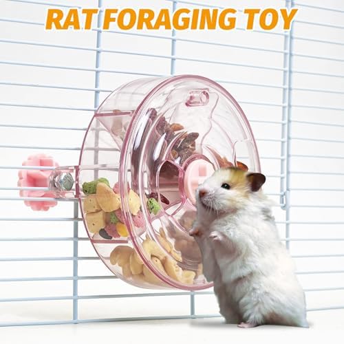 VCEPJH Rat Foraging Toy Interactive Slow Feeder with Transparent Rotating Treat Dispenser Wheel for Enrichment Activities Pet Rat Cage Accessories Ideal for Syrian Hamster Gerbil Mice (Pink)