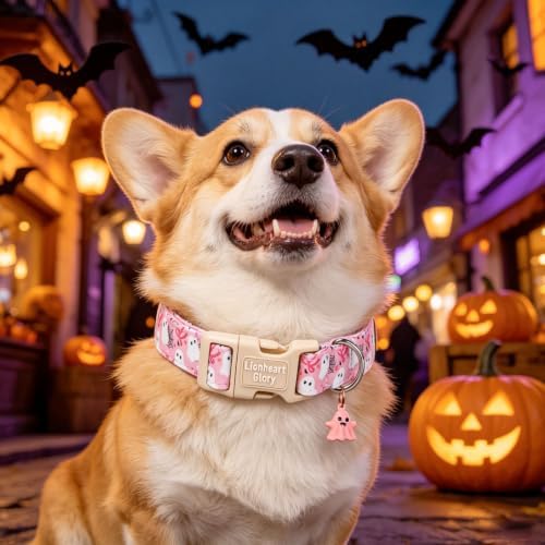 Halloween Dog Collar, Pink Ghost Dog Collar for Small Dogs Female/Male Puppy